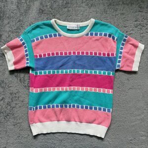 Vintage Northern Isles Short Sleeve Sweater Top Grandmacore Nautical Vibrant